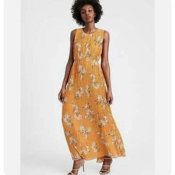 banana republic orange pleated dress Banana Republic Orange Pleated Maxi Dress